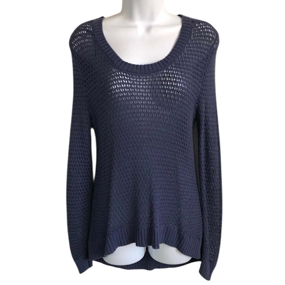 Billabong Women's M Dusty Blue Scoop Neck Open Knit Tunic Length Sweater in EUC